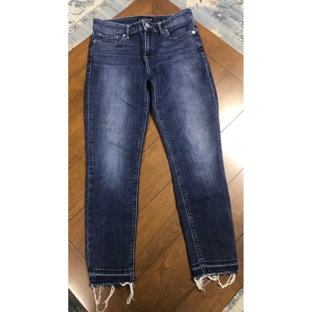Lucky Brand Ava Skinny Jeans Dark Wash Frayed Hem Distressed Size 6 28